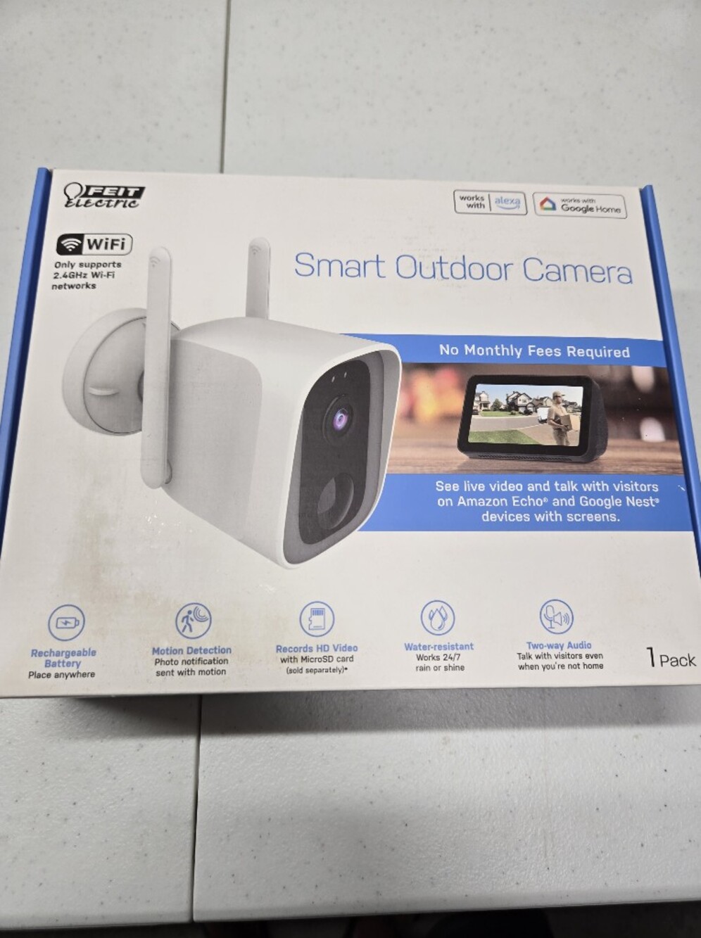 Feit Security Camera, 1080p HD, Outdoor, Battery Powered, WiFi Smart Home New.
